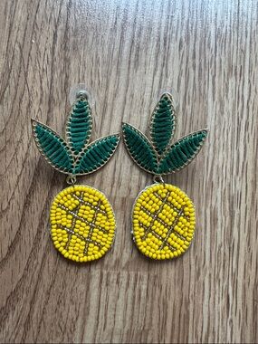 Francesca's Collections Green & Yellow Pineapple Bead Drop Earrings